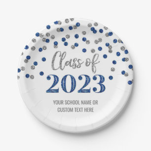 Blue Silver Confetti Abschluss 2023 Paper Teller