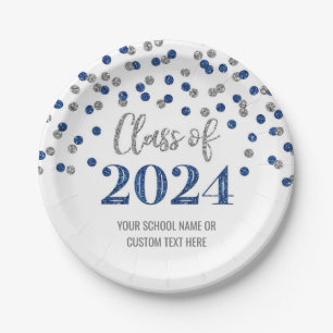 Blue Silver Confetti Abschluss 2024 Pappteller