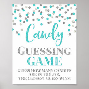 Blue Silver Confetti Candy Guessing Game-Zeichen Poster