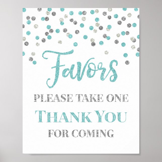 Blue Silver Confetti favorisiert Babyduschzeichen Poster (Vorne)
