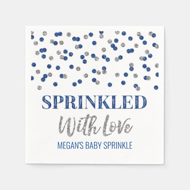 Blue Silver Confetti mit Liebe gesprinklt Serviette (Vorderseite)