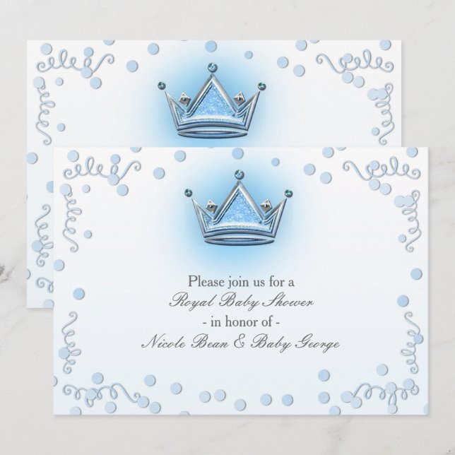Blue & Silver Crown Party Confetti Einladung (Vorne/Hinten)