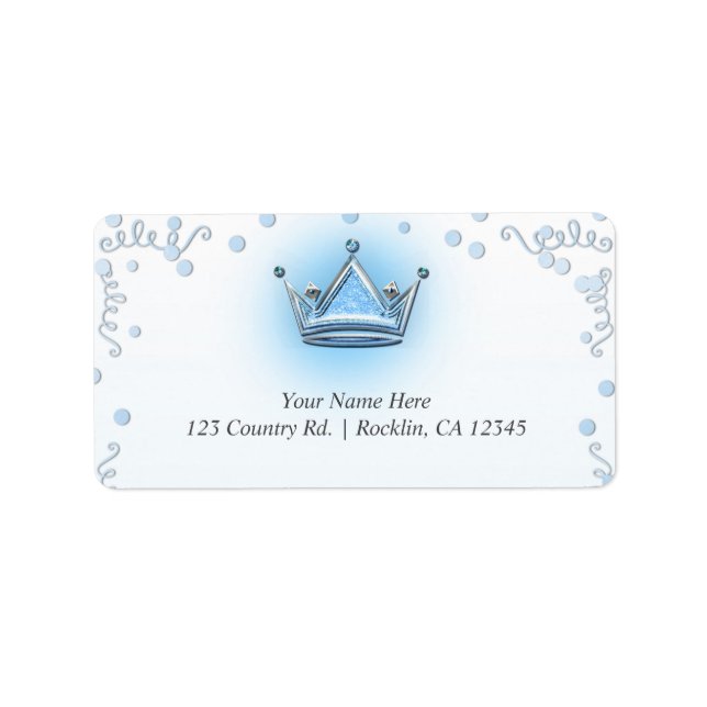 Blue & Silver Crown Party Confetti Einladung Adressaufkleber (Vorne)