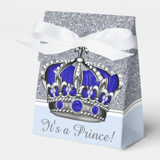 Blue Silver Crown Prince Boy Baby Dusche Geschenkschachtel (Vorderseite)