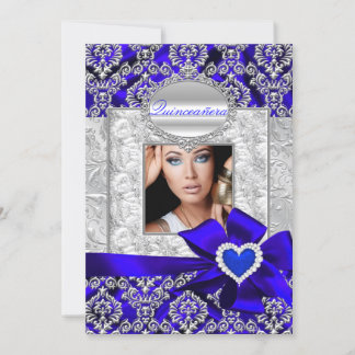 Blue & Silver Damask Quinceanera Ankündigungen