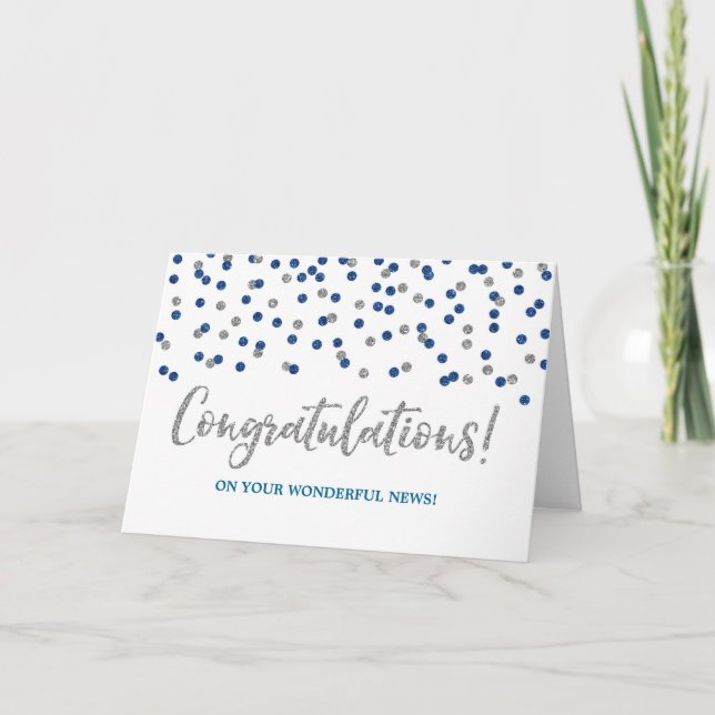 Blue Silver Dots Herzlichen Glückwunsch zur Erwart Karte (Vorderseite)