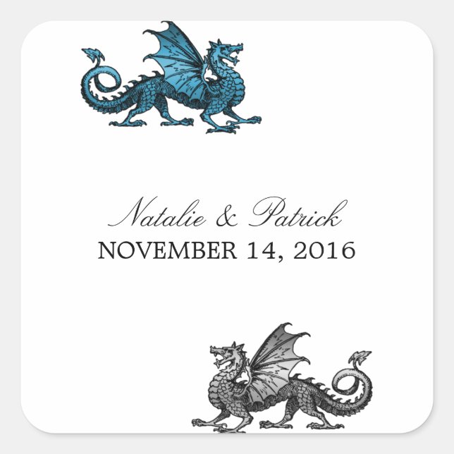 Blue Silver Dragon Wedding Stickers (Vorderseite)