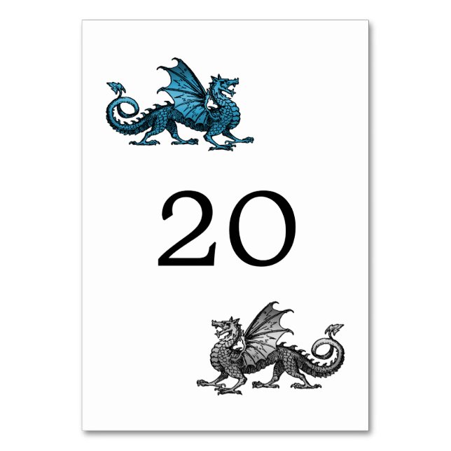 Blue Silver Dragon Wedding Table Card Tischnummer (Vorderseite)