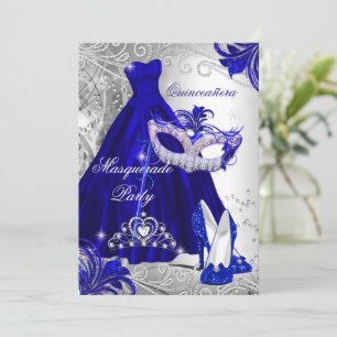 Blue Silver Dress masquerade Quinceanera Tiara Einladung