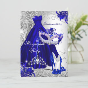 Blue Silver Dress masquerade Quinceanera Tiara Einladung