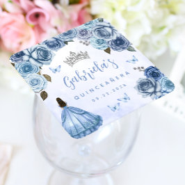Blue Silver Floral Quinceañera Party Rechteckiger Pappuntersetzer