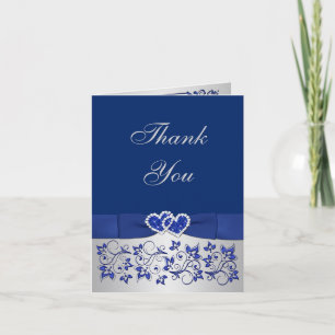Blue, Silver Floral Wedding Danke Card