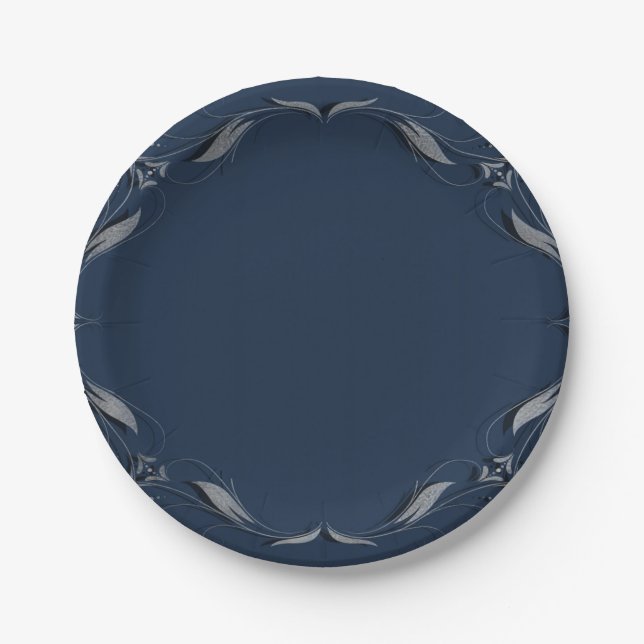 Blue & Silver Frame Elegantes Party Hochzeit im Vi Pappteller (Vorderseite)