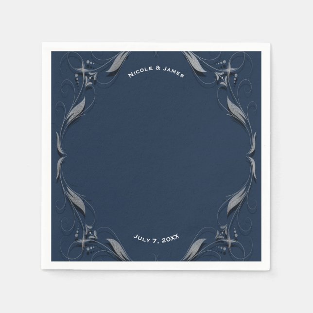Blue & Silver Frame Elegantes Party Hochzeit im Vi Serviette (Vorderseite)