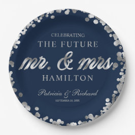 Blue Silver Future Mr. und Mrs. Engagement Party Pappteller
