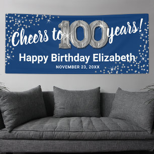 Blue Silver Glitzer 100. Geburtstagsbanner Banner