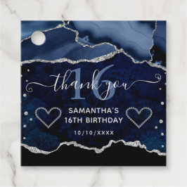 Blue & Silver Glitzer Agate Marble Sweet 16 Geschenkanhänger