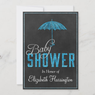 Blue Silver Glitzer Baby Boy Dusche Regenschirm Einladung