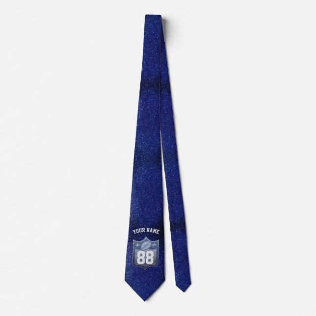 Blue & Silver Glitzer Football Player Team Spirit Krawatte (Vorderseite)