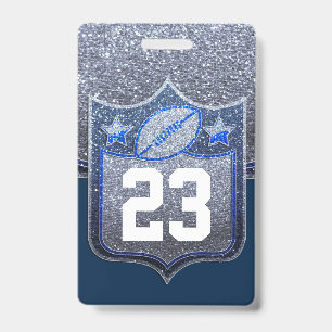Blue & Silver Glitzer School Football Team Sports Ausweis