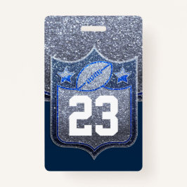 Blue & Silver Glitzer School Football Team Sports Ausweis