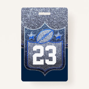 Blue & Silver Glitzer School Football Team Sports Ausweis