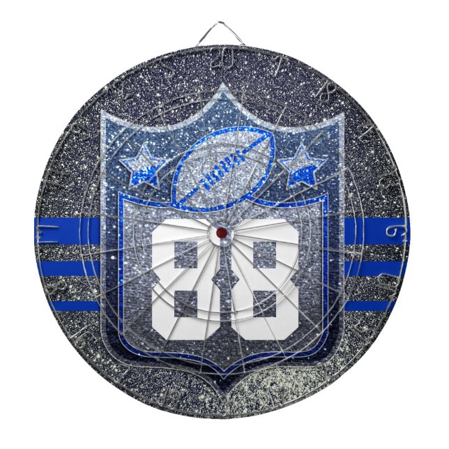 Blue & Silver Glitzer School Football Team Sports Dartscheibe (vorne)