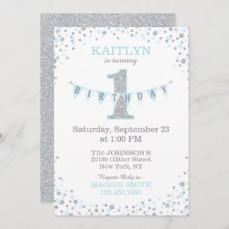 Blue Silver Glitzer Sparkle Einladung zum Geburtst