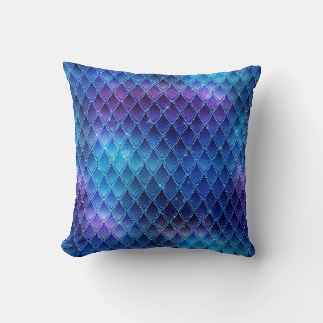 Blue & Silver Glitzern Dragon Scales Kissen (Vorderseite)