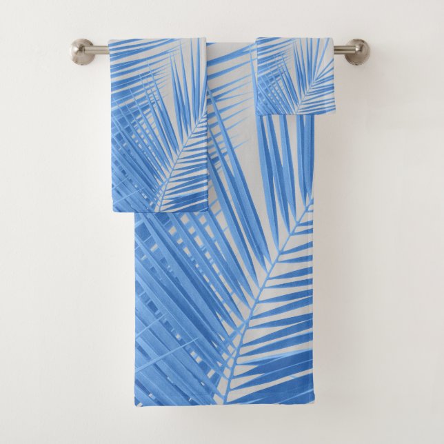 Blue Silver Gray Palm Blätter Traum 1 Badhandtuch Set (Insitu)