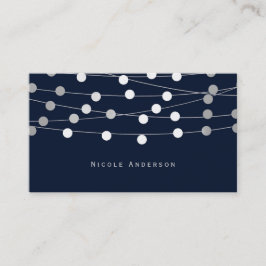 Blue Silver Gray String Lights Modern Chic Glam Visitenkarte
