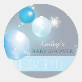 Blue Silver Gray Winter Baby Boy Dusche Runder Aufkleber