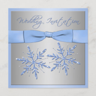 Blue, Silver Grey Snowflakes Mariage Invitation