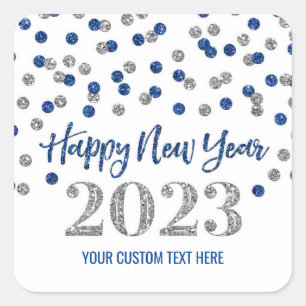 Blue Silver Happy New Year 2023 Square Sticker