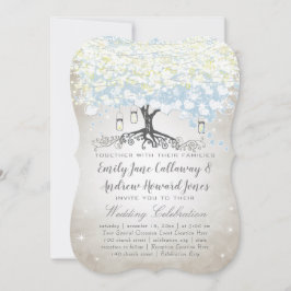Blue & Silver Heart Leaf Tree Woodsy Boho Wedding Einladung