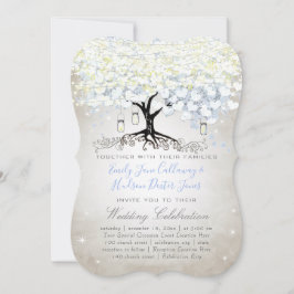 Blue & Silver Heart Leaf Tree Woodsy Boho Wedding Einladung