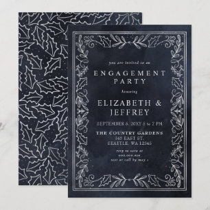 Blue Silver Holly Weihnachts-Engagement Party Einladung