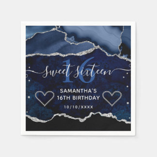 Blue & Silver Imitats Glitzer Agate Marble Sweet 1 Serviette