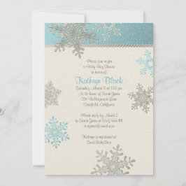 Blue Silver Ivory Snowflake Winter Baby Dusche Einladung