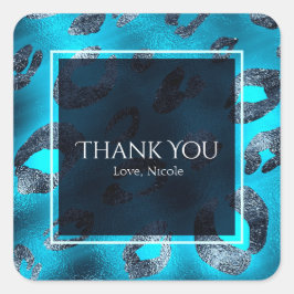 Blue & Silver Leopard Print Gastgeschenk Quadratischer Aufkleber