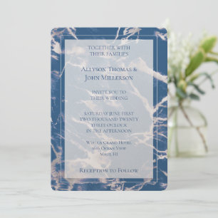 Blue Silver Marble Elegante Wedding Einladung