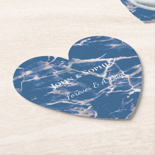 Blue Silver Marble Wedding Untersetzer (angewinkelt)