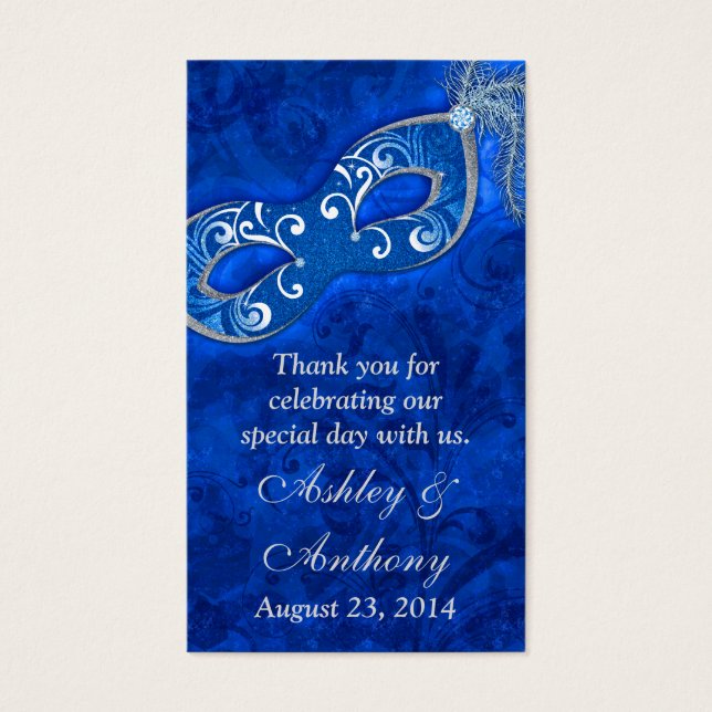 Blue Silver Masquerade Ball Gastgeschenk Hochzeit  (Vorderseite)