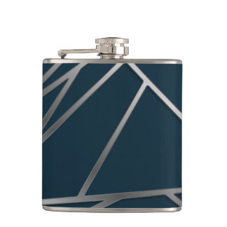 Blue Silver Modern Geometric Flachmann