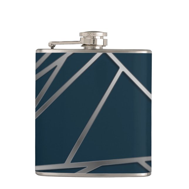 Blue Silver Modern Geometric Flachmann (Vorderseite)