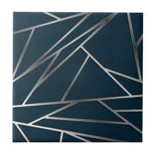 Blue Silver Modern Geometric Fliese