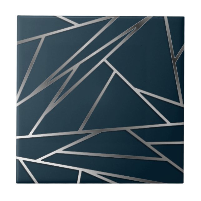 Blue Silver Modern Geometric Fliese (Vorderseite)