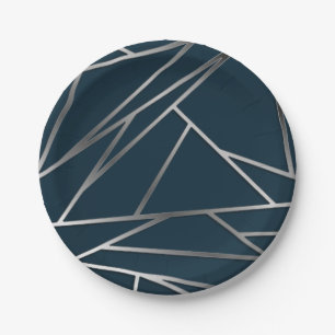 Blue Silver Modern Geometric Pappteller