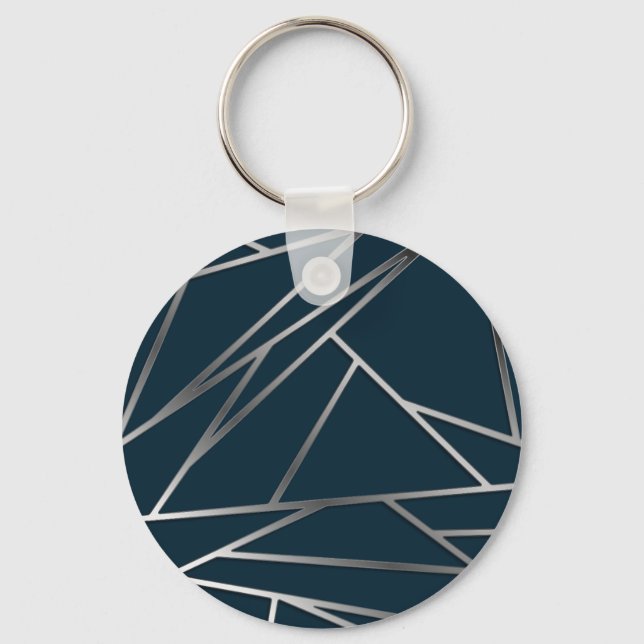 Blue Silver Modern Geometric Schlüsselanhänger (Vorderseite)