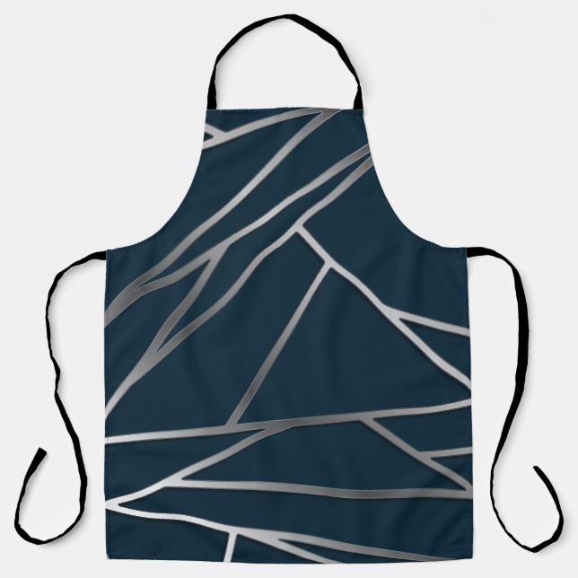 Blue Silver Modern Geometric Schürze (Vorderseite)